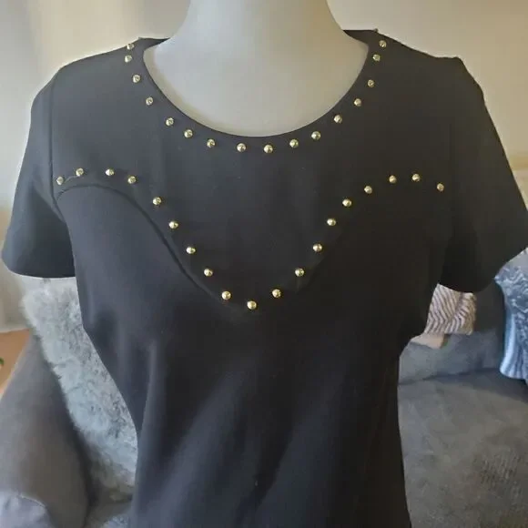 Designer. Sinequonone Paris. black with gold stud Details dress. Size Small - Picture 5 of 9